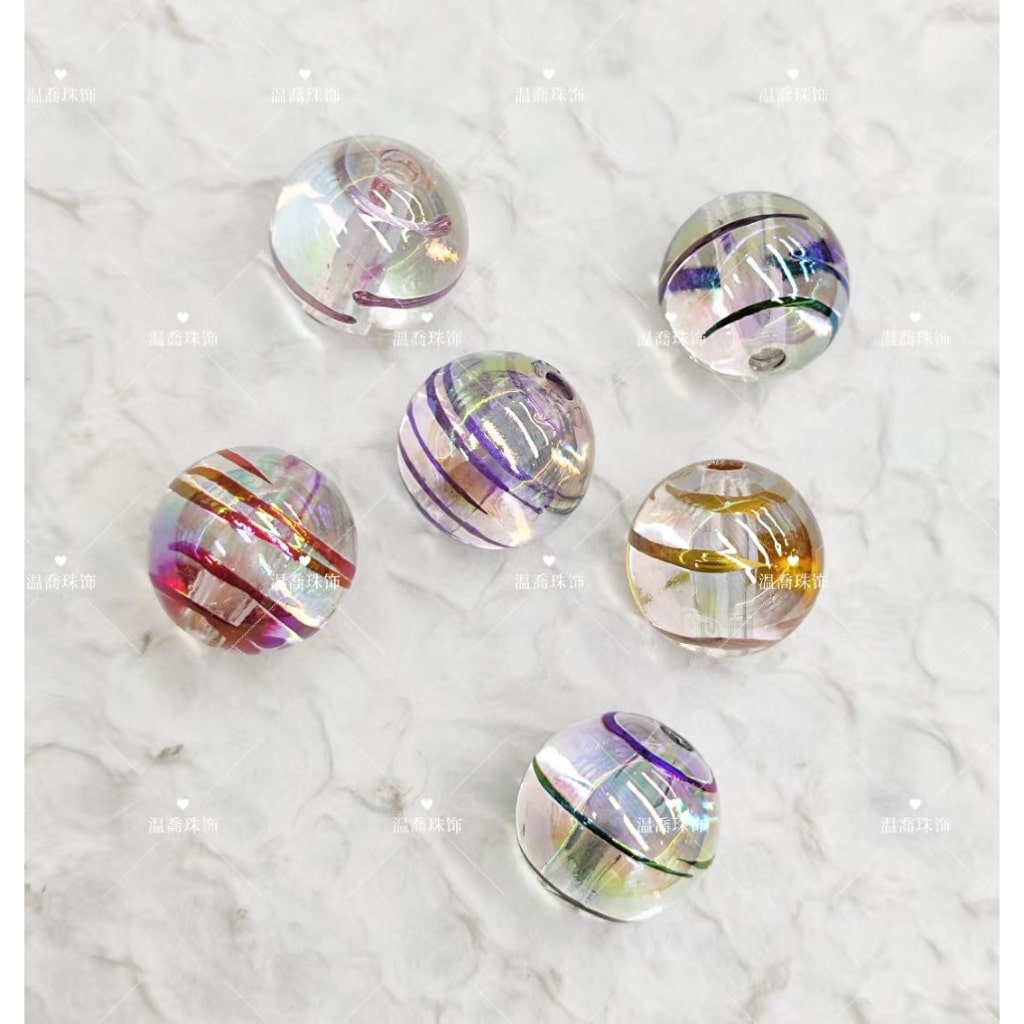Acrylic Round Beads, Mix of See Thru Clear Acrylic Beads with Stripes, 16mm