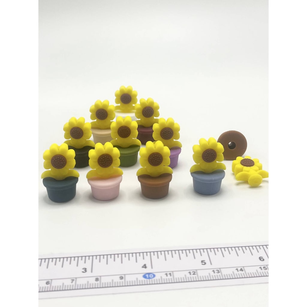 Sunflower Beads, Sun Flower in a Pot Shape Silicone Focal Beads