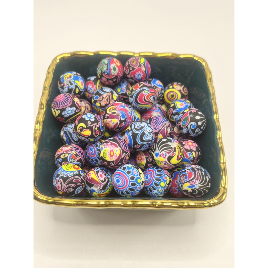 Floral Pattern Printed Silicone Beads Number 342