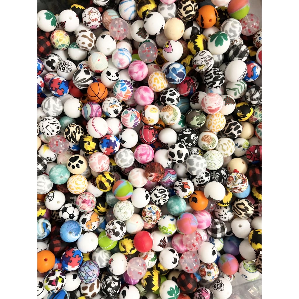 Printed Silicone Beads 15 mm Random Mix – Beadable Bliss