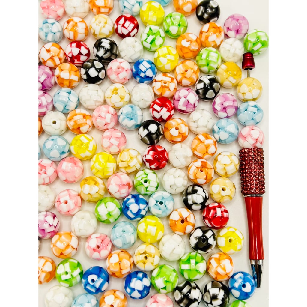 See-thru Acrylic Beads with Confetti White Hearts Inside, 16mm, Random Mix, WM