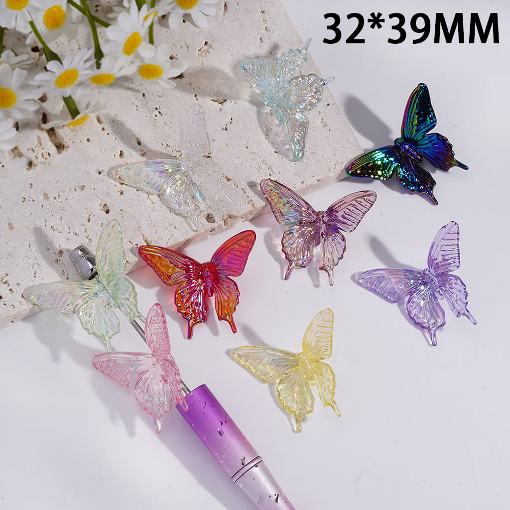 Acrylic Beads UV Coating Vivid Butterfly, Multi-Color, 32*39MM, Random Mix