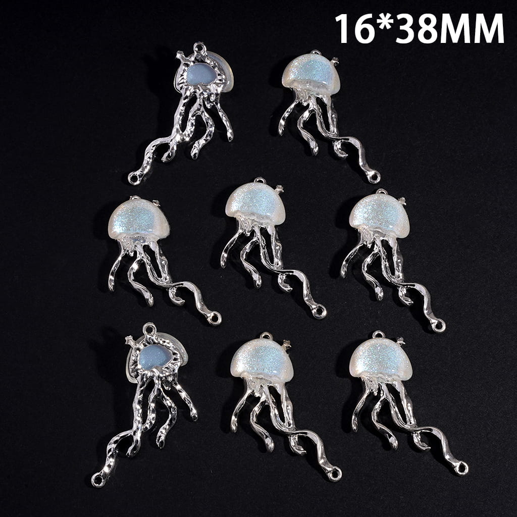 Silver Alloy Charm Pendants Jellyfish with Shiny Glitter on Head, 16*38MM