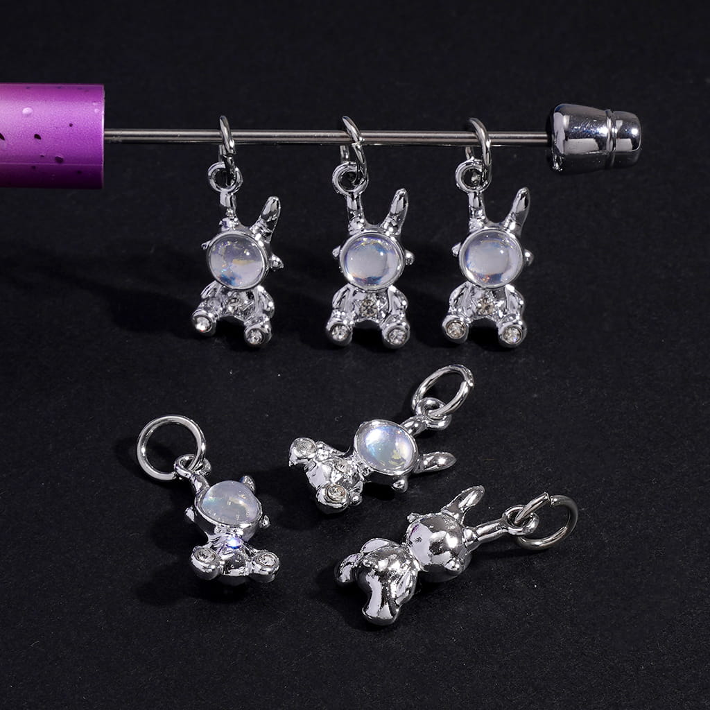 Ally Bail Beads Charm Pendants Bunny Shaped Astronaut with Clear Rhinestone, Jewelry Accessories, Big Hole Beads