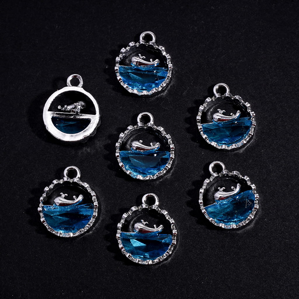DIY Alloy Charm Pendants Sparkling Blue Ocean Whale for Jewelry Accessories