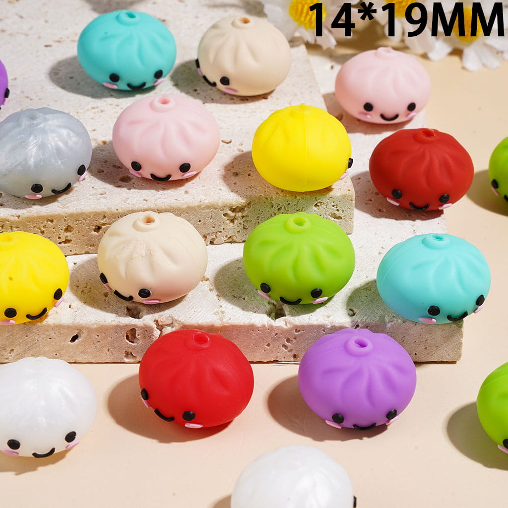 3D Smiling Dumpling Series Silicone Focal Beads, 14*19MM Multi-Color, Random Mix