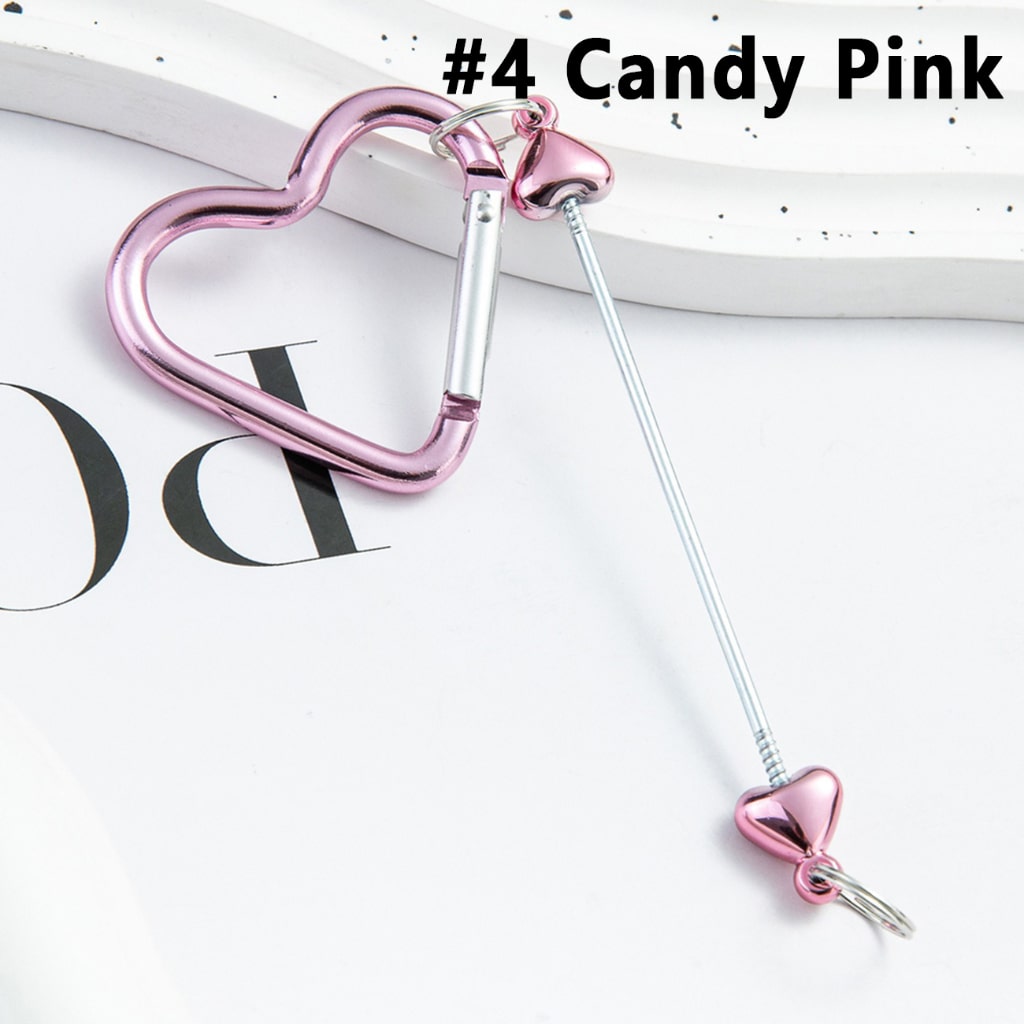 DIY Beadable Metal Heart Shape Keychain with Bar in Metallic Colors, Around 132MM
