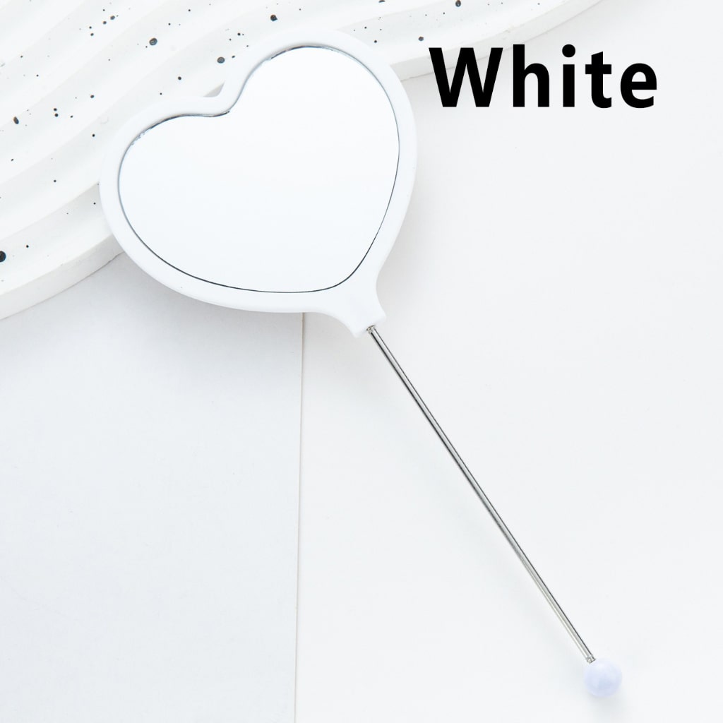 DIY Beadable Heart Shape Mirror Hand-Held Make Up Mirror in Solid Color, 162MM Long