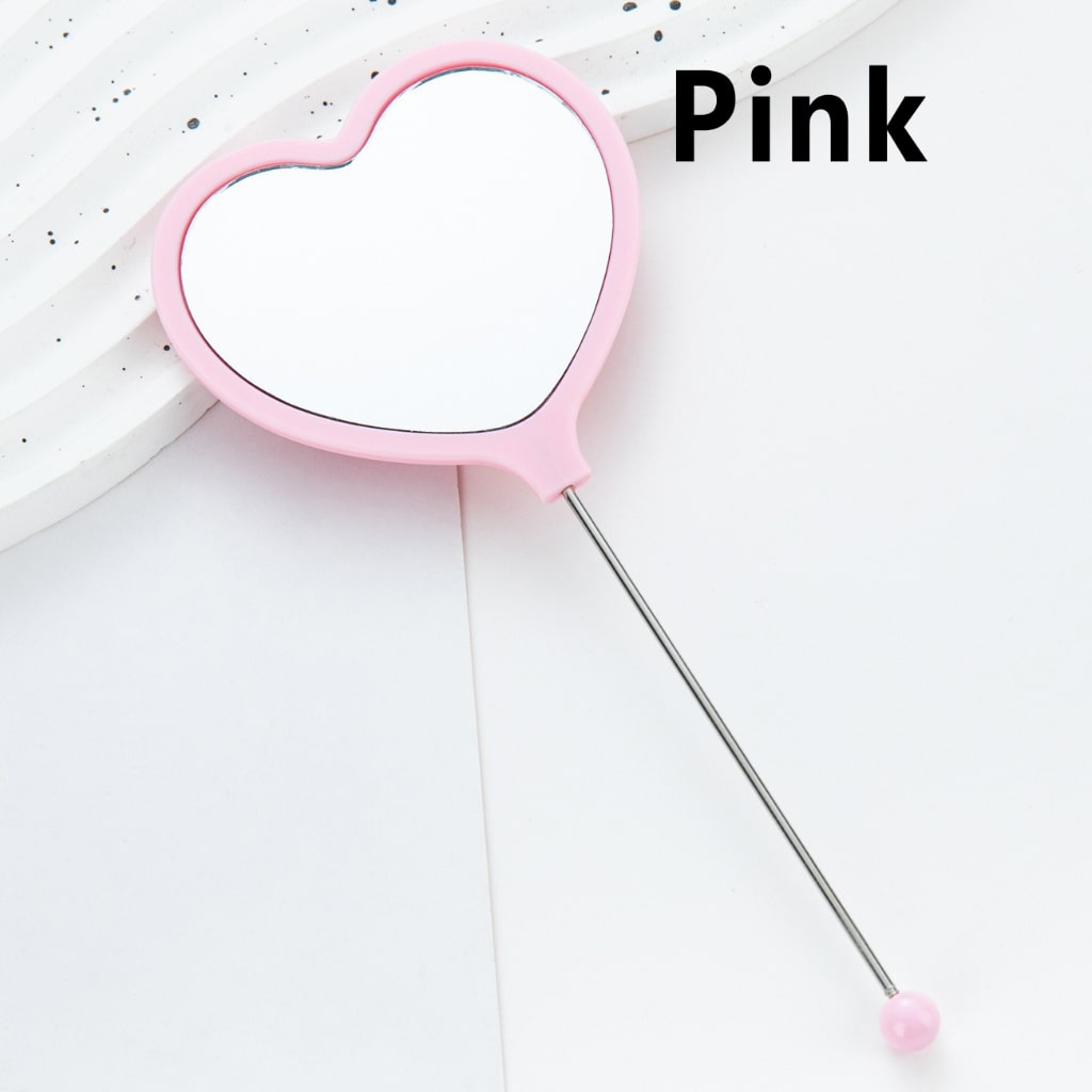 DIY Beadable Heart Shape Mirror Hand-Held Make Up Mirror in Solid Color, 162MM Long