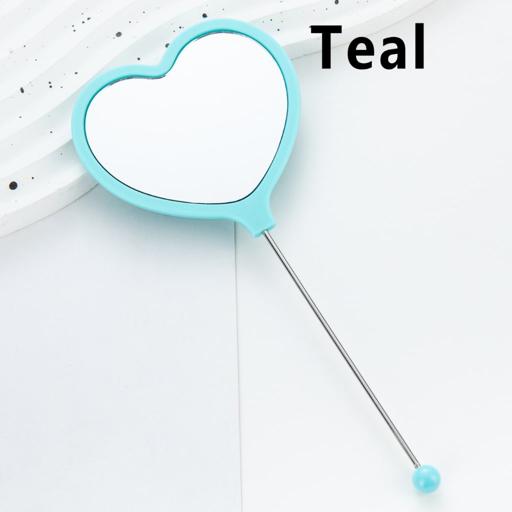 DIY Beadable Heart Shape Mirror Hand-Held Make Up Mirror in Solid Color, 162MM Long