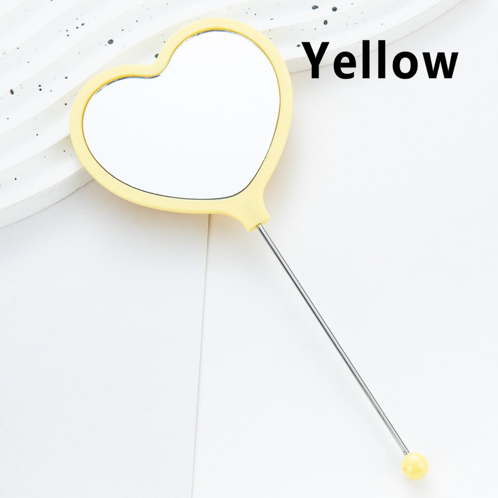 DIY Beadable Heart Shape Mirror Hand-Held Make Up Mirror in Solid Color, 162MM Long