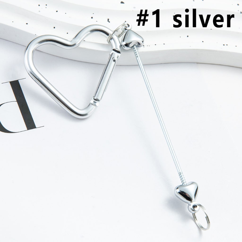DIY Beadable Metal Heart Shape Keychain with Bar in Metallic Colors, Around 132MM