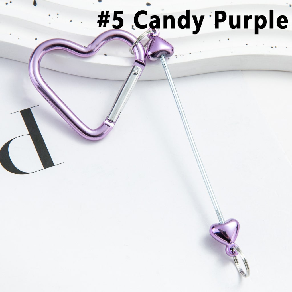 DIY Beadable Metal Heart Shape Keychain with Bar in Metallic Colors, Around 132MM
