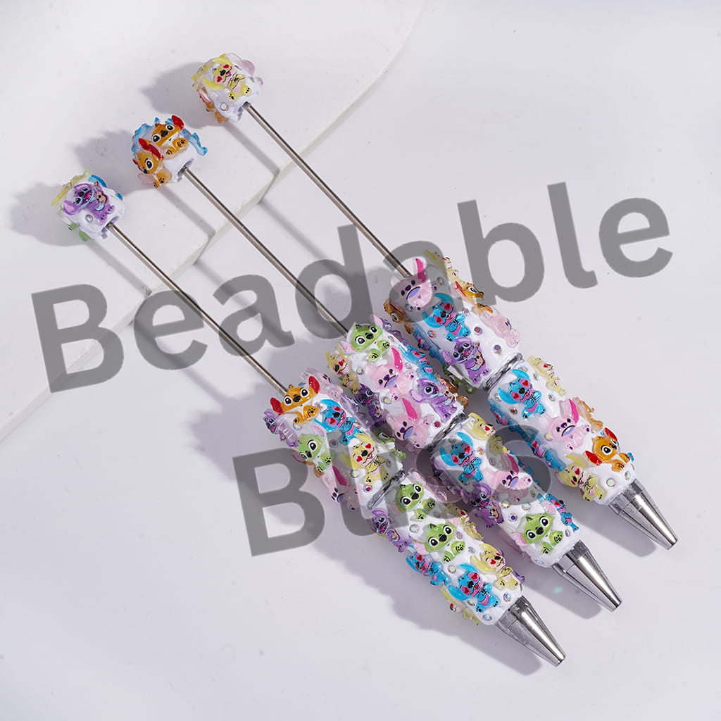 Beadable Clay Pens with Blue Monster Character in Various Style and AB Rhinestones