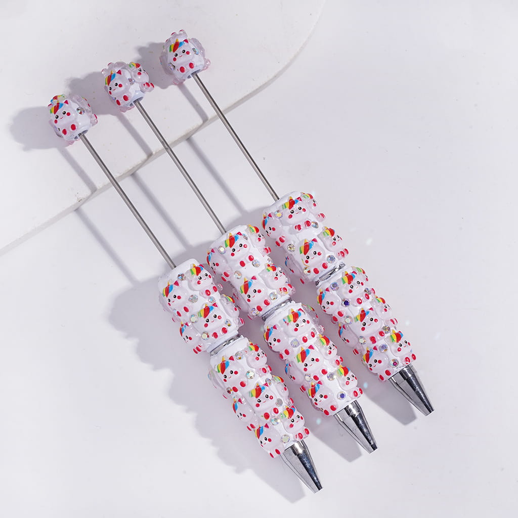 Beadable Clay Pens with Cute Rainbow Unicorn and AB Rhinestones