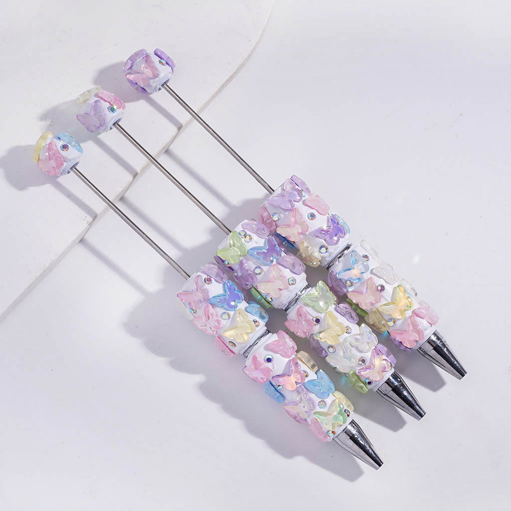 Beadable Clay Pens with Fantasy Iridescent Butterfly and AB Rhinestones
