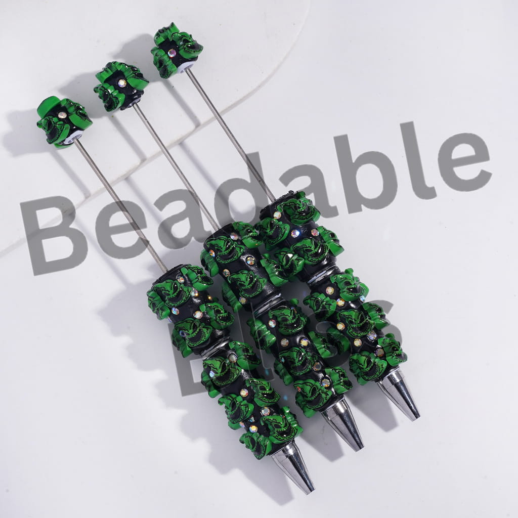 Beadable Clay Pens with Green Evil Character and AB Rhinestones