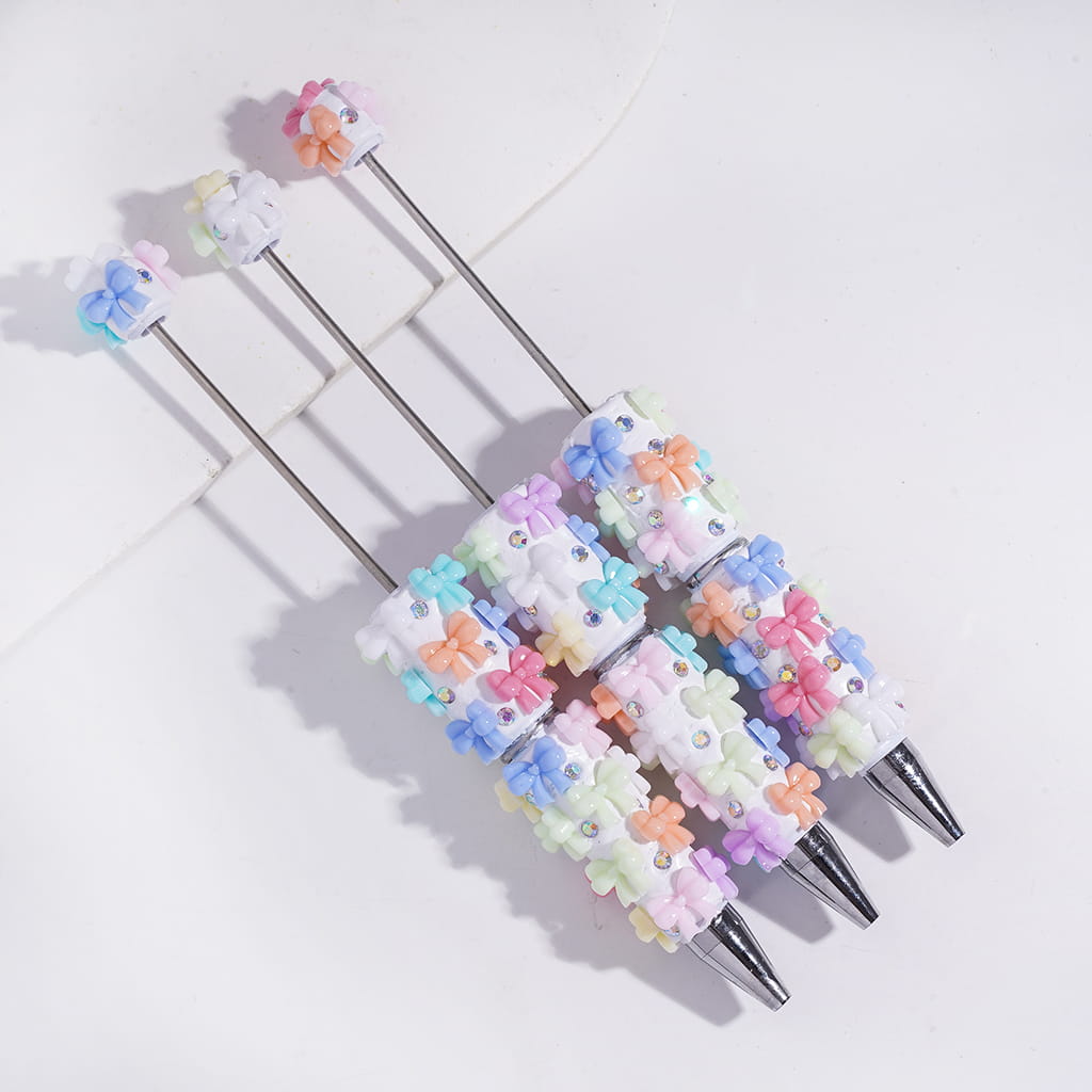 Beadable Clay Pen with Bright Macaron Colors Bowtie and AB Rhinestones