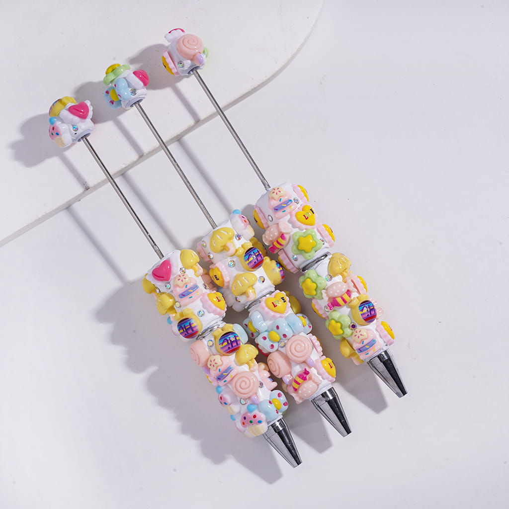 Beadable Clay Pens with Lollipop Candy Dessert Umbrella Series and AB Rhinestones