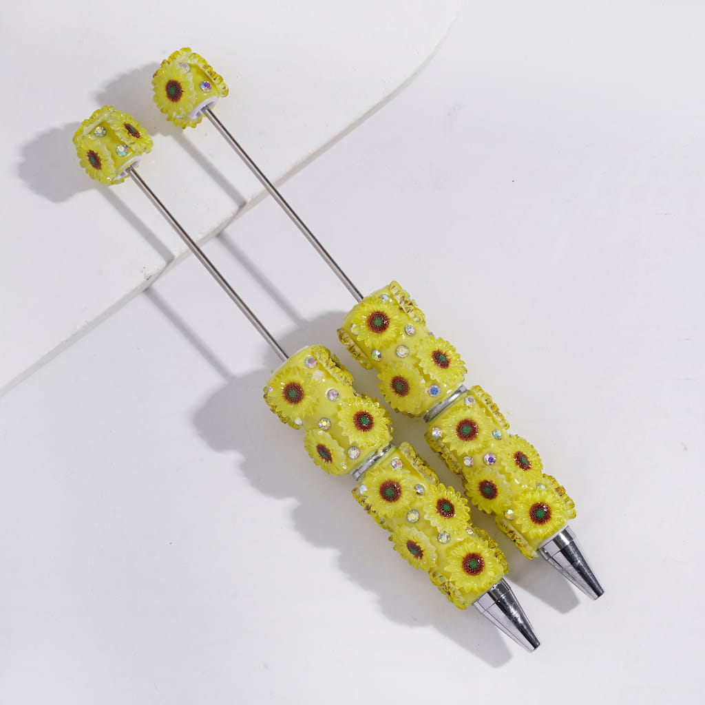 Beadable Clay Pens with Sunflowers and AB Rhinestones