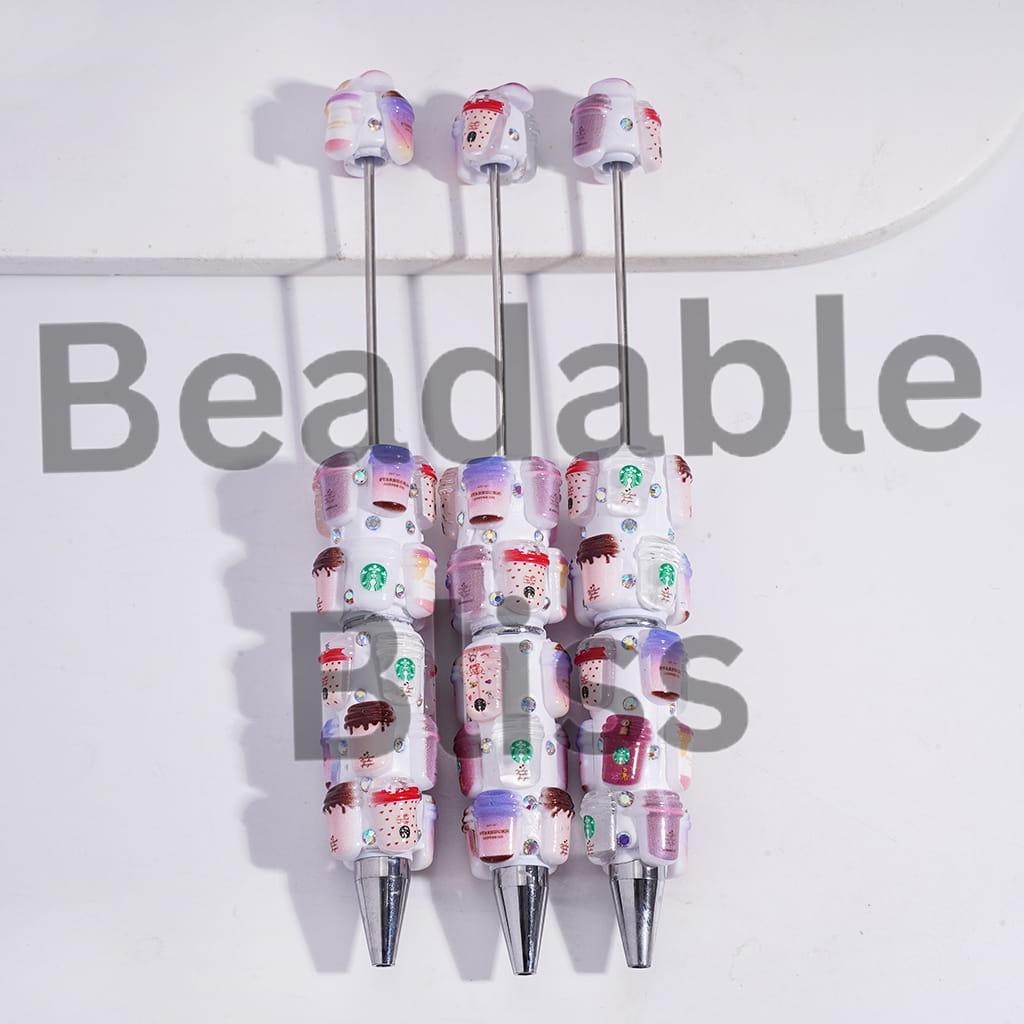 Beadable Clay Pens with Coffee Cup Series and Mini AB Rhinestones