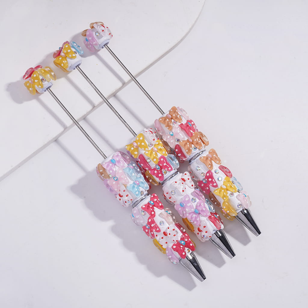 Beadable Clay Pens with White Polka Dots Bowtie and AB Rhinestones