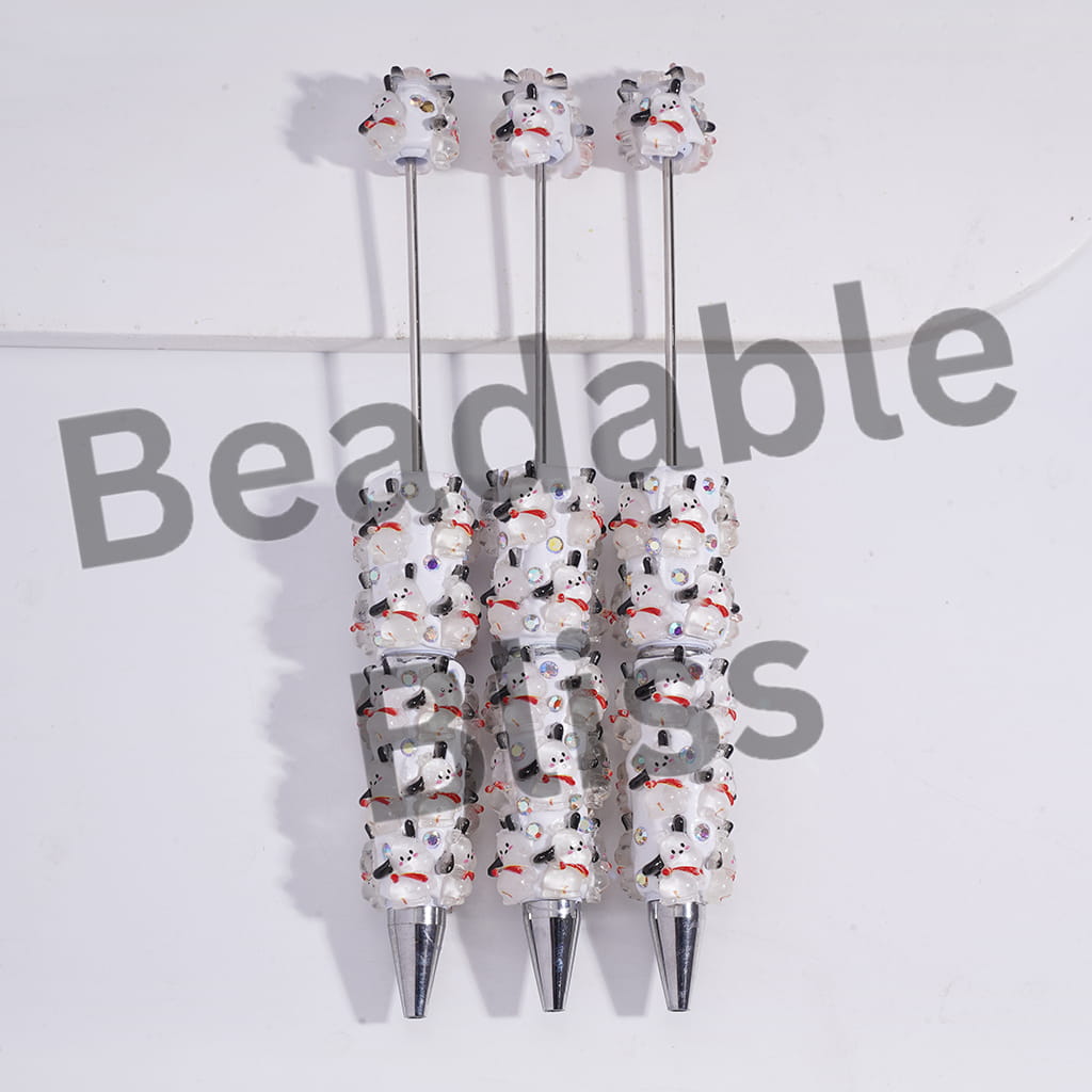 Beadable Clay Pens with Cute Black-Eared Dog Wearing Red Bib and AB Rhinestones