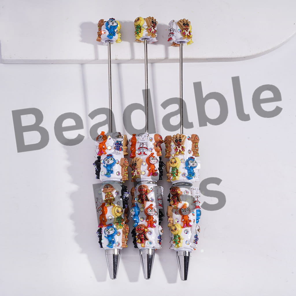 Beadable Clay Pens with Pendant Bread Superman Character and AB Rhinestones