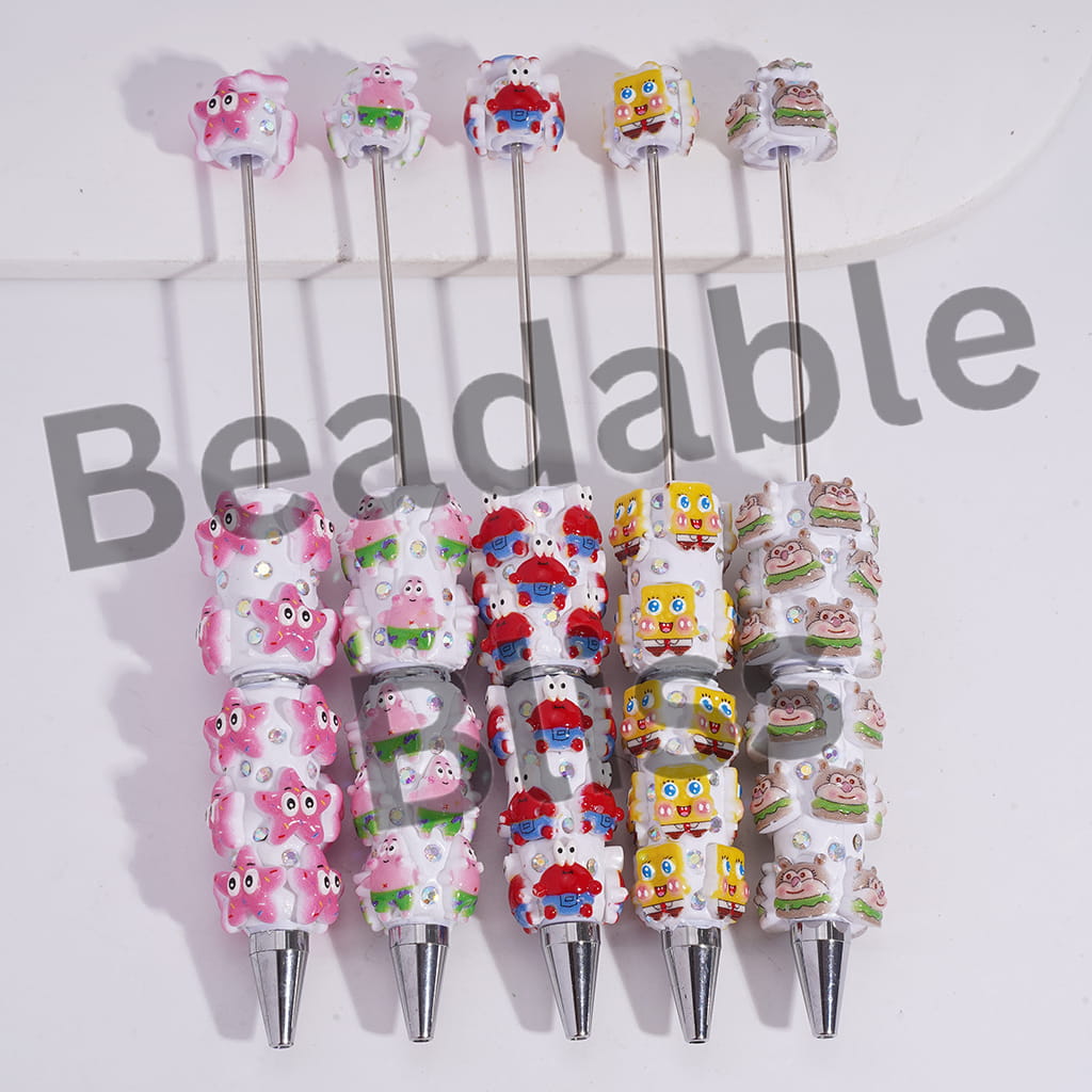 Beadable Clay Pens with Yellow Sponge Character Series and AB Rhinestones, Random Mix