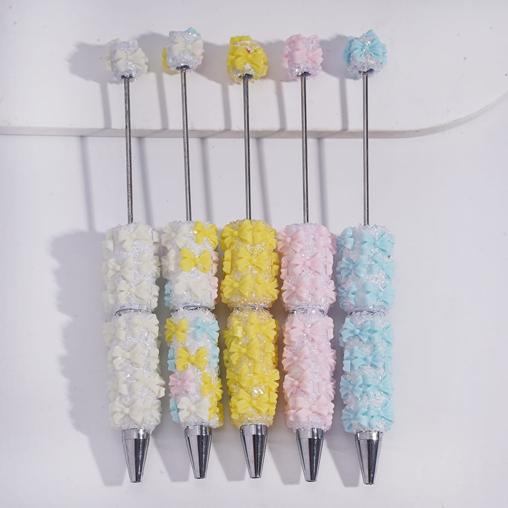 Beadable Sugar Pens with Sparkling Broken Rhinestones and Bowtie Covered the Entire Pens, Random Mix