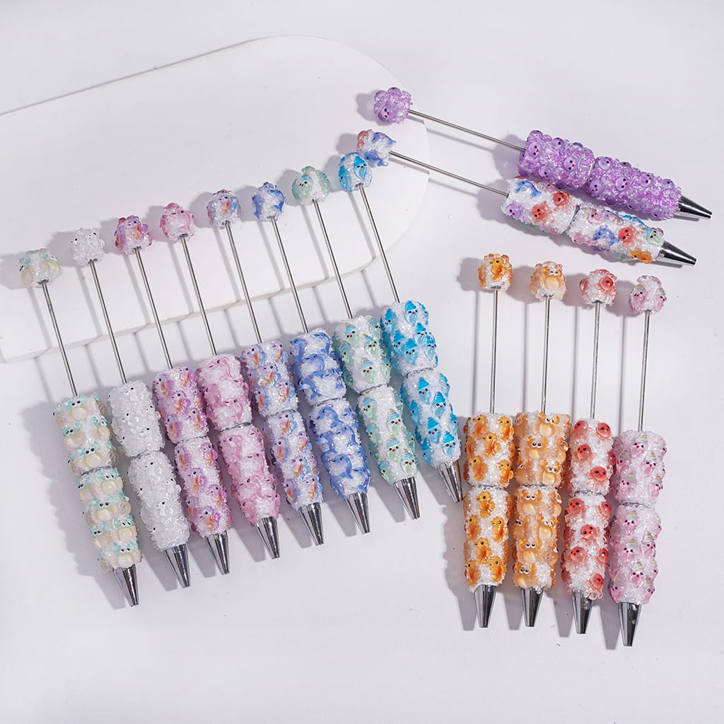 Handmade Beadable Sugar Clay Pens with Tiny Broken Rhinestones and Marine Life Series Covered the Entire Pens, Random Mix