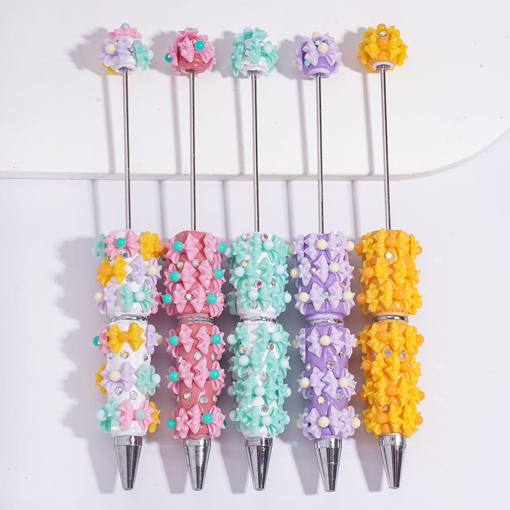 Beadable Clay Pens with Bowtie and AB Rhinestones, Multi-Color, Random Mix