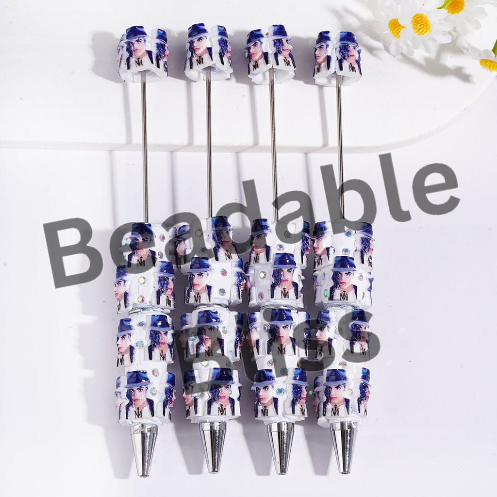 Beadable Clay Pens with AB Rhinestones and USA American Singer