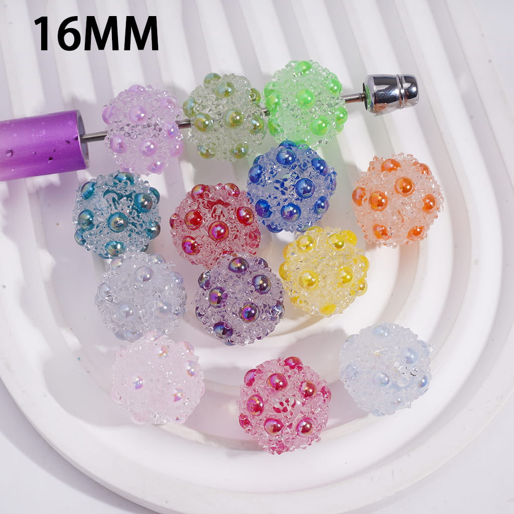 Sugar Beads with Clear Rhinestones Flatback Pearls in UV Coating, 16MM, Multi-Color, Random Mix