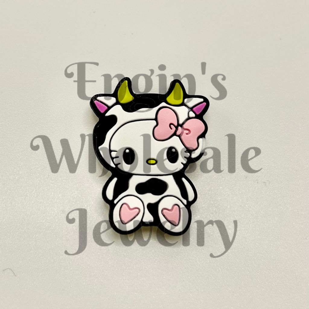 HK Cartoon Cat in Cow Suit with Bowtie Silicone Focal Beads