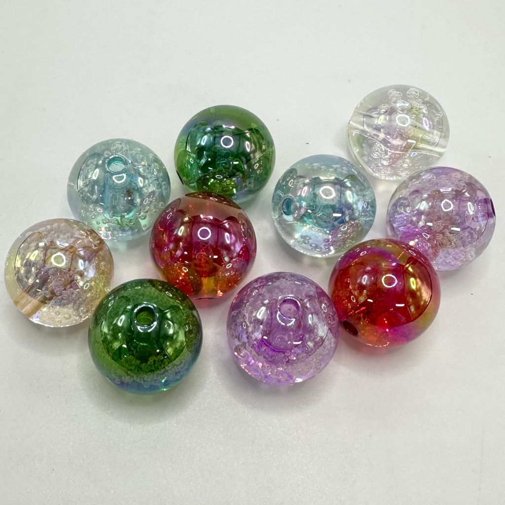 Semi Clear Acrylic Beads with Bubbles, Glossy UV Finish 20mm Random Mix, Please Read the Description