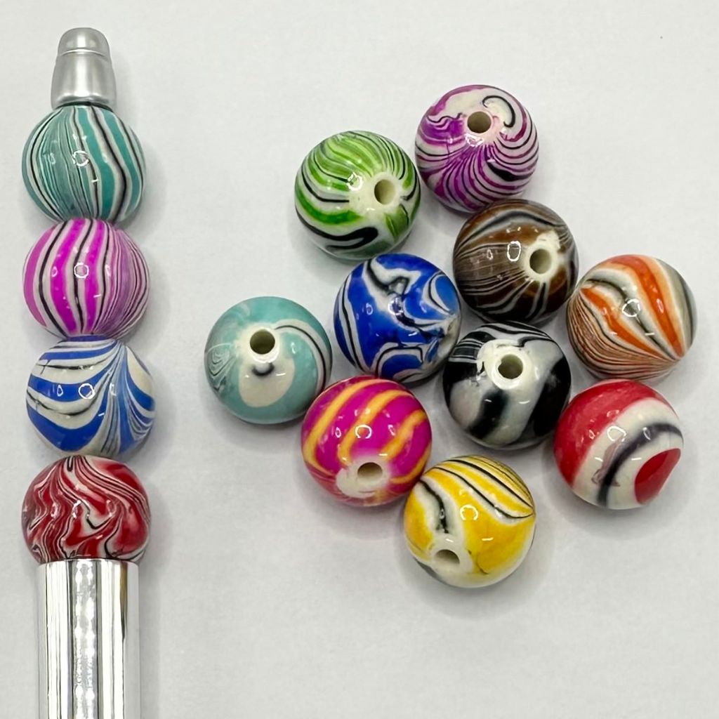 Swirl Glazed Striped Acrylic Beads 16mm Random Mix
