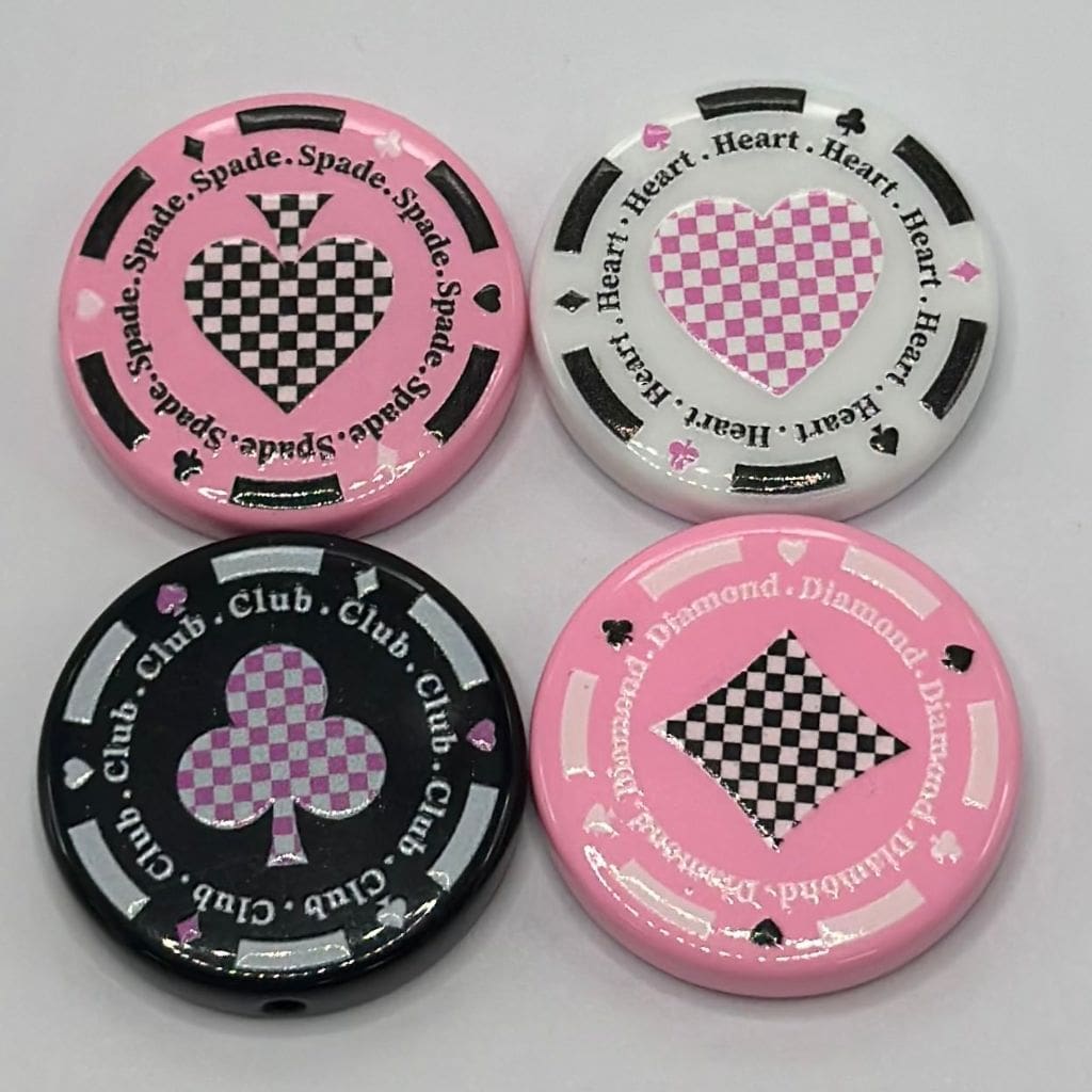 カジノチップ型アクリルビーズ クラブハート ダイヤモンド スペード 31.5mm ランダムミックス