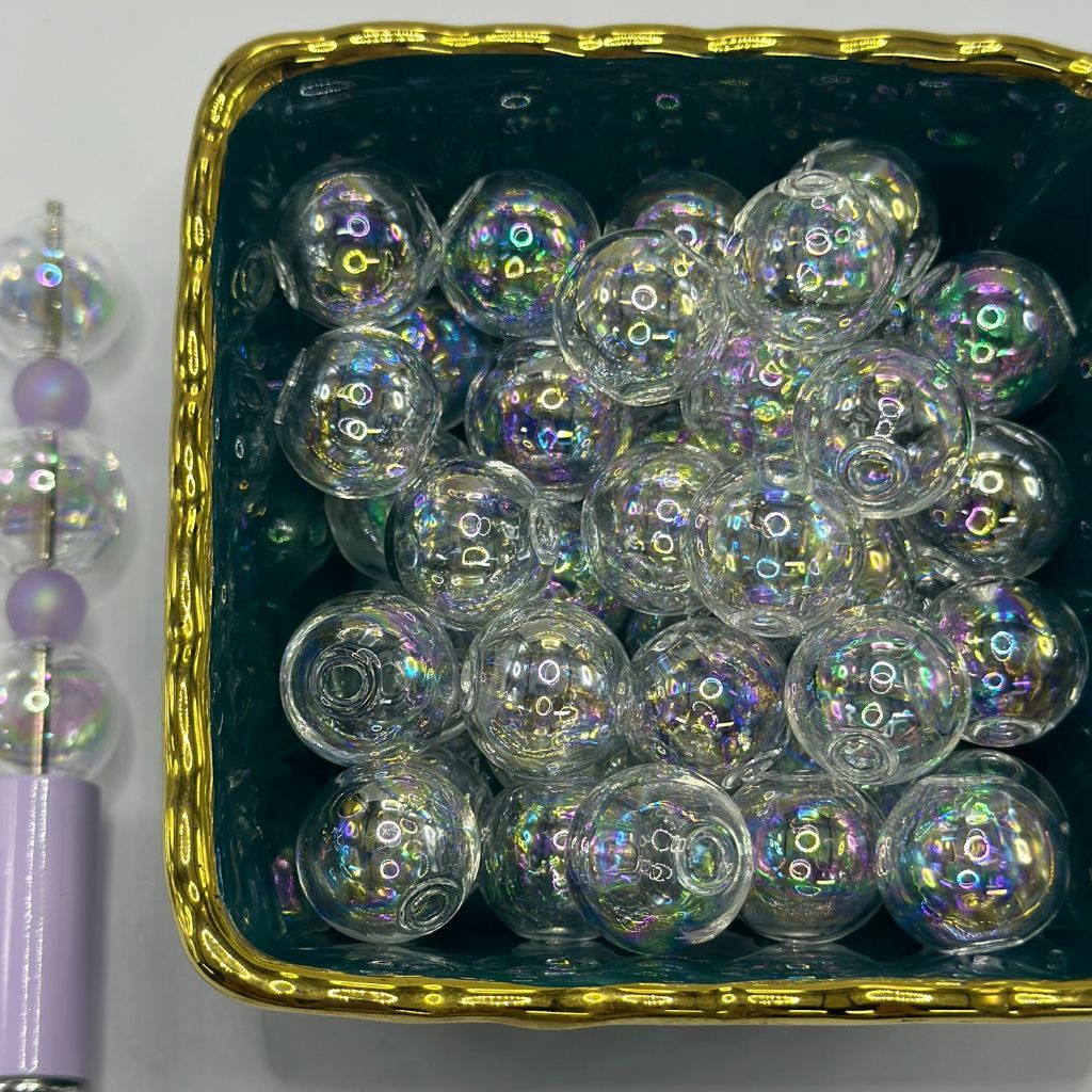 ガラスビーズ、UV仕上げの透明ガラスビーズ、透明、空で壊れやすい、サイズ16mm