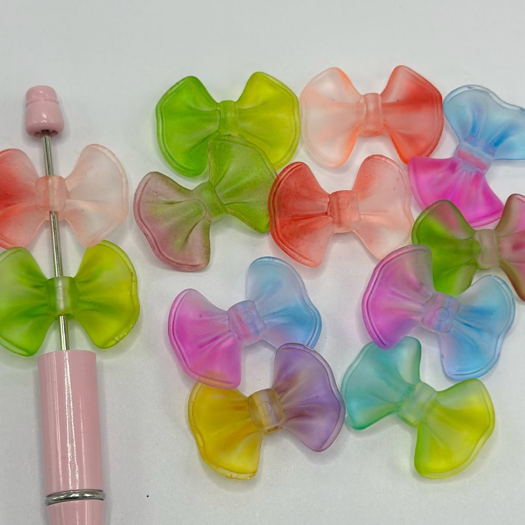 Semi Transparent Bowtie Ribbon Botknot Acrylic Beads in Gradient Ombre Colors 23*32mm Random Mix