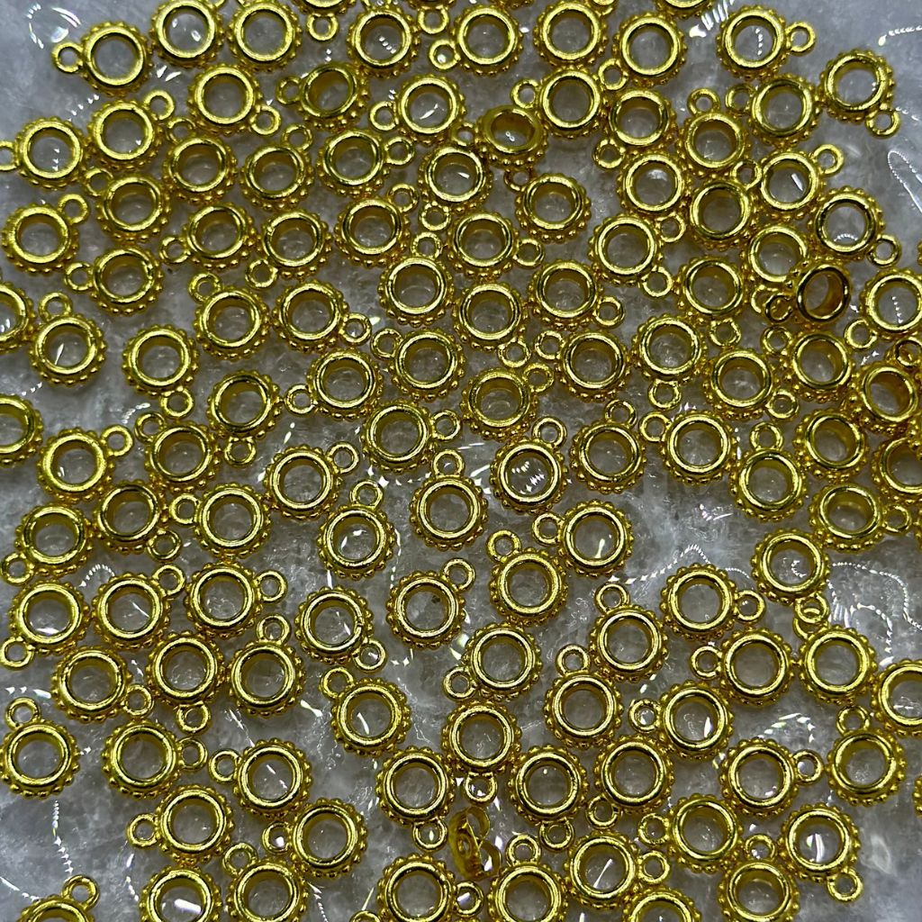 パールテクスチャーのシルバーとゴールドカラーの合金ベイルビーズ、幅7mm