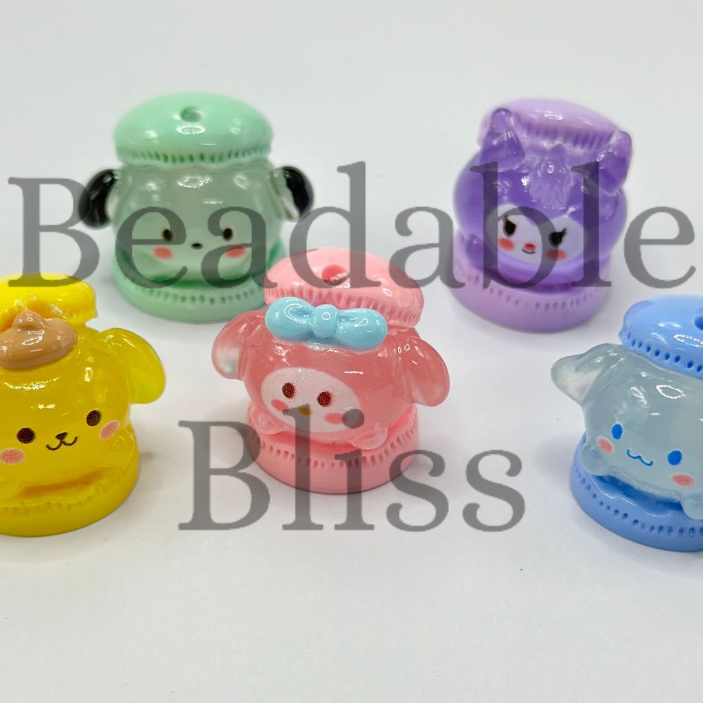 Luminous Glow in the Dark Resin Beads Cute Cartoon Friends Macaron Cookie Biscuit Random Mix 22*26.5mm