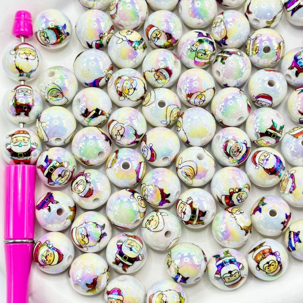 新スタイルのサンタクロースが手を振っているペイントされた丸いアクリルビーズ、ランダムミックス、16mm
