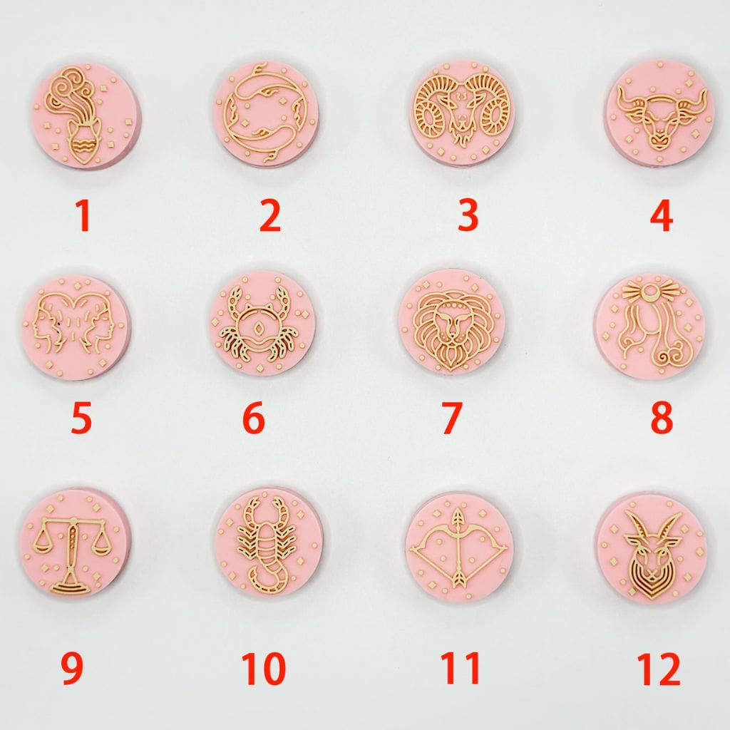 グレー、ブルー、ライトブルー、ピンクの12星座、星座シリコンフォーカルビーズ、各1個