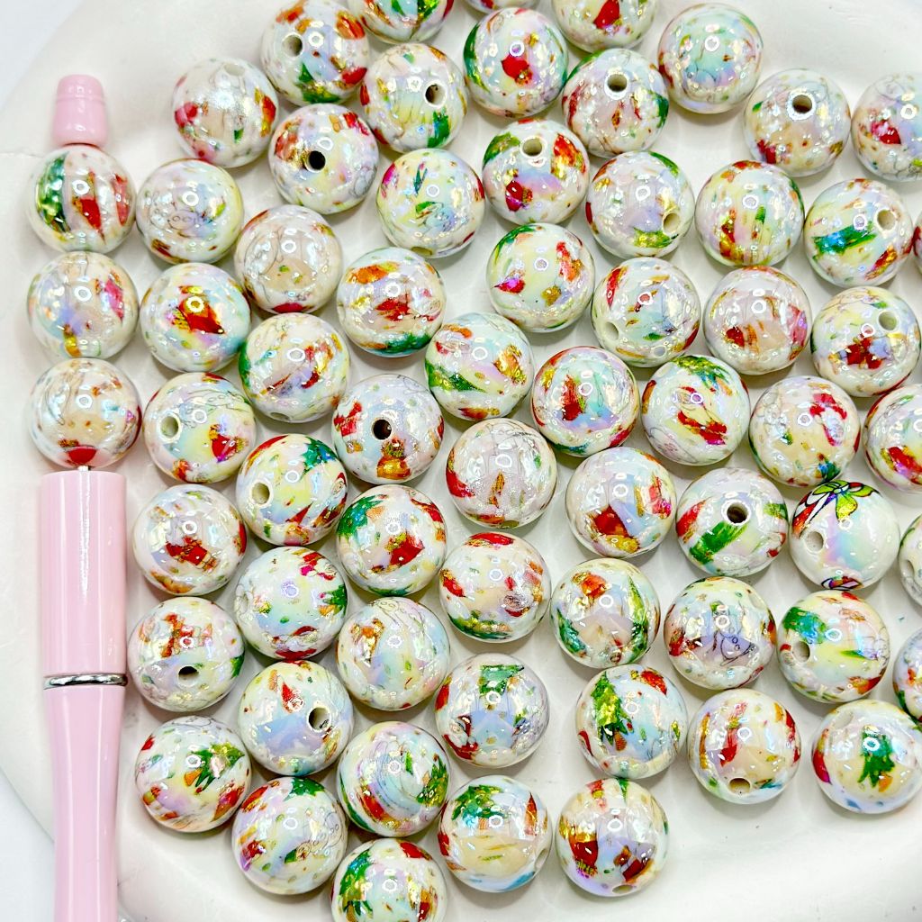 サンタクロース 雪 トナカイ クリスマスツリー ラウンドアクリルビーズ 16mm ランダムミックス