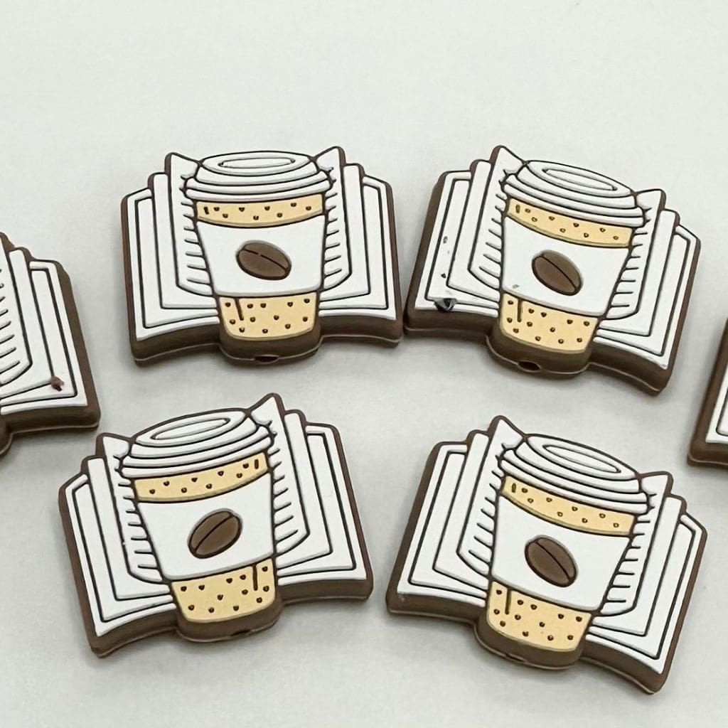 本とコーヒー、クリエイティブでかわいい豆のリラックスできる心地よいシリコンフォーカルビーズ