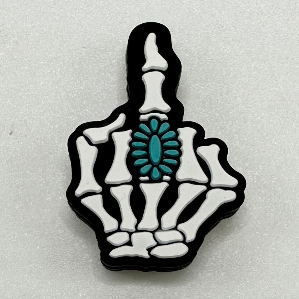 Rock Beads, Middle Finger Skeleton, Hand Gesture, Silicone Focal Beads