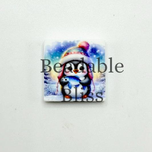 かわいい冬の動物たち 魚を捕まえる赤ちゃんペンギン シリコン製フォーカルビーズ