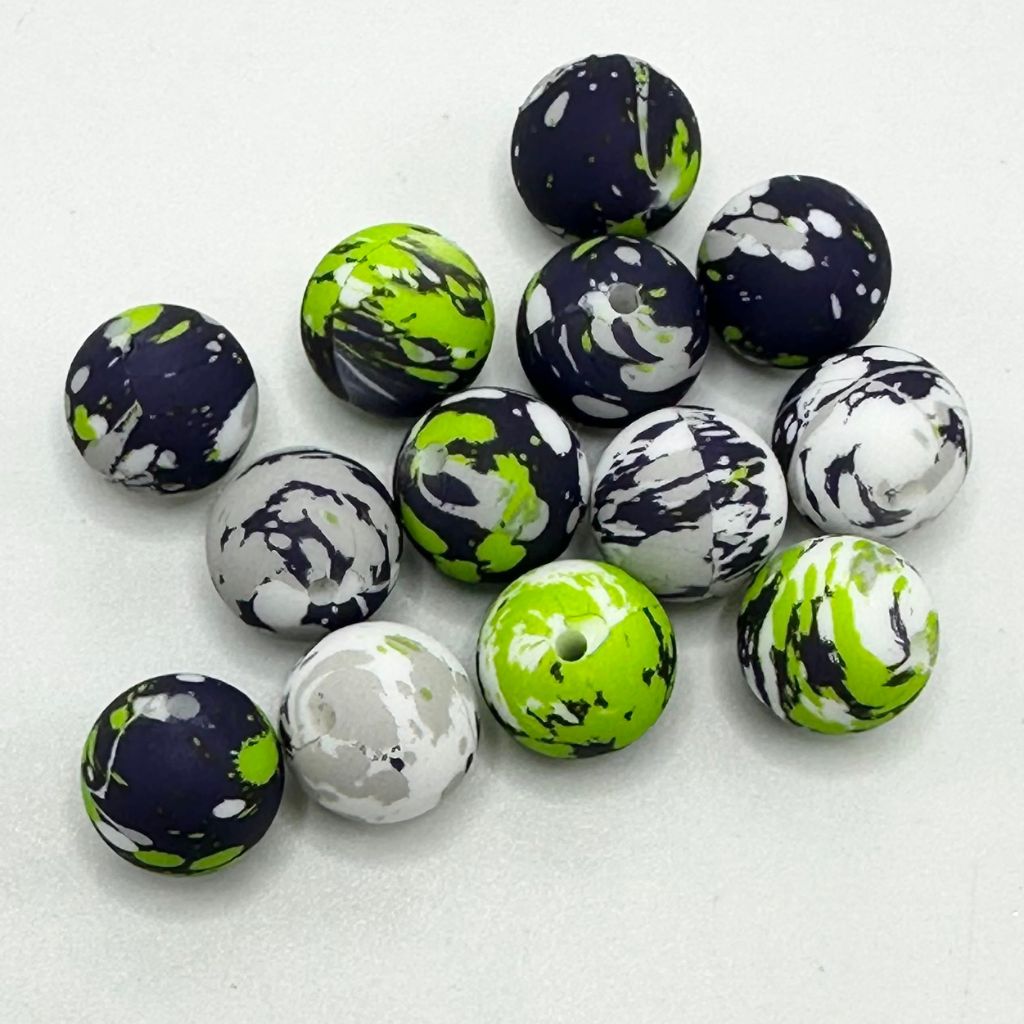 Paint Splatter Camouflage Spatter Printed Silicone Beads, 15mm
