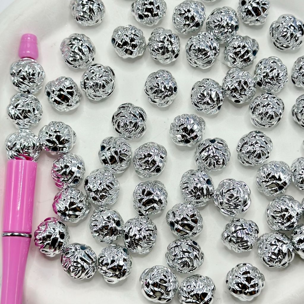 シルバーカラー ローズフラワー ロータスデザイン アクリルビーズ 16mm